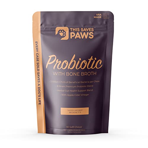 This Saves Paws Dog Probiotics — 4-in-1 Support — 3 Billion CFU of Beneficial Bacteria Per Chew, 8 Strain Premium Probiotic Blend, Herbal Gut Health Support, & Apple Cider Vinegar — Dog Supplements