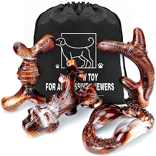 TonyEst Dog Toys, 4-Pack Indestructible Dog Chew Toys for Aggressive Chewers, Nylon Durable Dog Toys for Medium Large Breed, Bacon Flavored Tough Dog Bones Chew Toys for Super Chewer