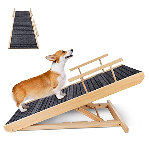 Topmart Adjustable Wood Pet Ramp for Dogs,Non Slip Folding Dog Ramps with Safety Side Rails,Height from 10.2" to 23.6",Up to 100 Lbs