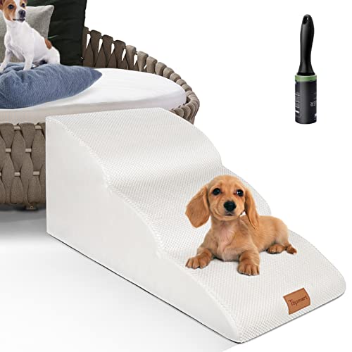 Topmart High Density Extended Foam Dog Ramp&Steps 3 Tiers,15.7" High,Non-Slip Dog Stairs,Soft Foam Dog Ladder,Best for Dogs Injured,Older Cats,Pets with Joint Pain, Color White