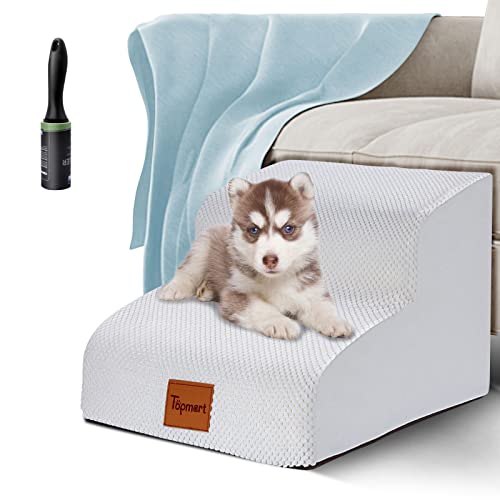 Topmart High Density Foam Dog Steps 2 Tiers,11.8" High,Non-Slip Dog Stairs,Dog Ramp,Soft Foam Dog Ladder,Best for Dogs Injured,Older Cats,Pets with Joint Pain,Suitable for Low Sofas,Stairs,Color White