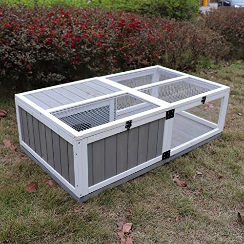 Tortoise Habitat, Wooden Tortoise House w/Removable Waterproof Tray Indoor Outdoor Turtle Enclosure for Small Animals Outdoor Wooden Reptile Cage