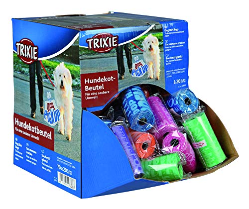 Trixie 22843 Dog Pick Up Display Poop Bags Medium 70 Rolls of 20 Assorted Colours