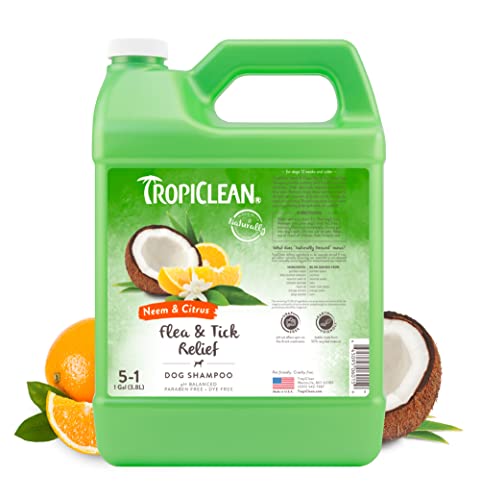 TropiClean Citrus & Neem Oil Flea Shampoo for Dogs | Tick and Flea Bite Relief for Dogs | Natural Dog Shampoo Derived from Natural Ingredients | Made in the USA | 1 gallon