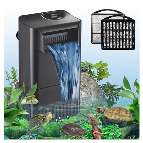 Turtle Tank Filter Aquarium Filter Power Adjustable 10-30 Gal. 222GPH Small Internal Filter 3-Stage Waterfall Bio-Filtration Low Water Level for Freshwater Saltwater Fish Tank Reptile Shrimp Frog