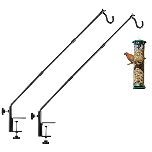 ULIOK 2 Pack Heavy Duty Fence Deck Hook 31 Inch for Bird Feeder-Extended-Adjustable-360 Degree Rotary-Solid Rod Plant Bracket Hanging Hooks for Planters, Suet Baskets, Lanterns, Wind Chime,Unassembled
