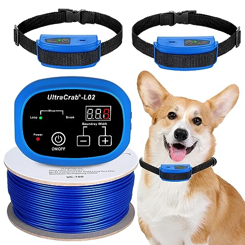 UltraCrab Basic In-Ground Pet Fence - Two Dog System, Underground Electric Dog Fence Waterproof and Rechargeable Training 2 Collars, Wireless Electric Dog Fence for 2 Dog System Kit, Static Correction