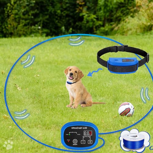 UltraCrab Basic In-Ground Pet Fence - Underground Dog Fence System, Electric Fence for Dogs Waterproof Training Collar for Dog Over 20lb, Wireless Electric Dog Fence System Tone/Static Correction