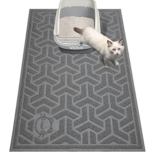 UPSKY Litter Trapping Mat Soft on Kitty Paws, Durable Large Litter Box Mat 35" x 24" Scatter Control, Waterproof and Extra Large Box Carpet.