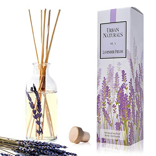 Urban Naturals Lavender Fields Oil Essential Oil Reed Diffuser Set with Real Lavender Stems! French Blossoms, Geranium & Clary Sage | #1 Gift Idea for Aromatherapy & Stress Relief | Vegan | USA Made