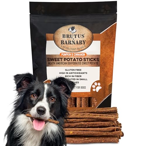 USA Sweet Potato Dog Treats - Grain Free, Cinnamon Pumpkin Crunchy Sticks are Great Tasting, Promote Positive Dog Gut Health with Natural Anti-Diarrhea Properties, no Preservatives Added