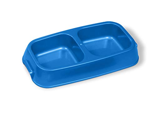 Van Ness Pet Lightweight Medium Double Dish Feeder For Cats And Dogs, 42 OZ Capacity,Blue