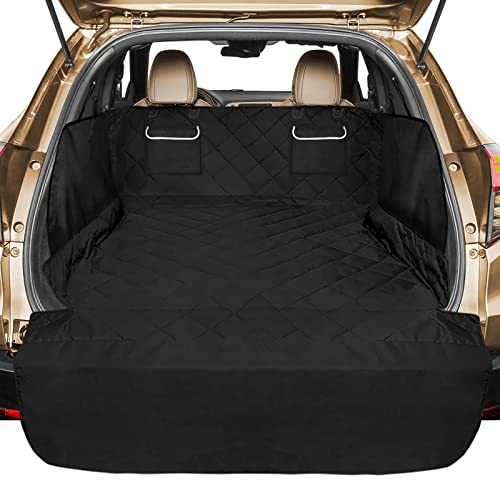 Veckle SUV Cargo Liner for Dogs, Waterproof Dog Trunk Cover with Side Flap Protector 2 Large Pockets Pet Seat Cover for SUV Sedans Vans with Bumper Flap, Non-Slip, Large Universal Fit, Black