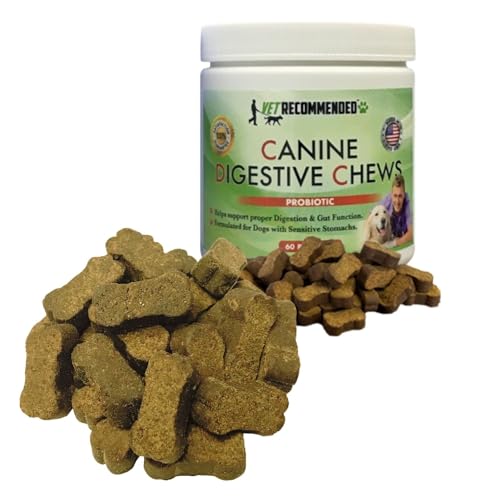 Vet Recommended™ Probiotic Digestive Chews for Dogs with Sensitive Stomach (60 Ct.) Chewable Fiber Supplement for Gut Health, Digestive Support, Immunity Health and Improve Digestion | Made in USA