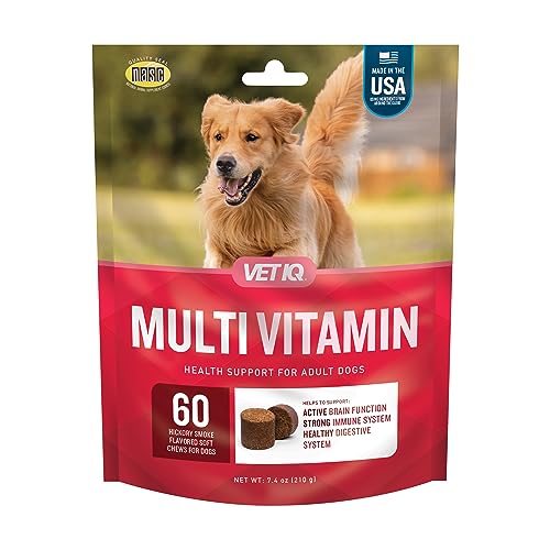 VetIQ Multivitamin Supplement for Dogs, Supports Active Brain Function, Immune System, and Digestive System, Hickory Smoke Flavored Dog Multivitamin, 60 Count