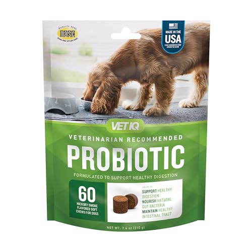 VetIQ Probiotic Supplement for Dogs, Digestive Support for Dogs, Nourishes Gut Bacteria and Supports Bowel Function, Hickory Smoke Flavor, 60 Count