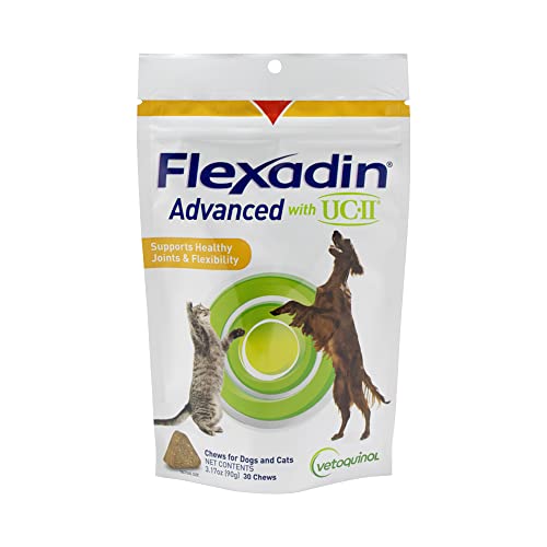 Vetoquinol Flexadin Advanced with UC-II Dog Joint Supplement for Dogs & Cats, Hip & Joint Supplement Chew for Cat & Dog Joint Health, Clinically Proven Vet-Approved Formula