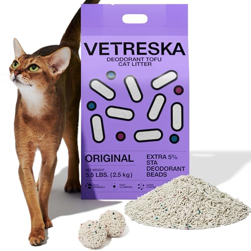 VETRESKA Tofu Cat Litter, Natural Eco-Friendly Pretty Kitty Litter, Flushable Clumping Tofu Cat Litter Pellets - Ultra Absorbent, Odor Control, Dust-Free Low Tracking Cat Litter,Cookie Milk