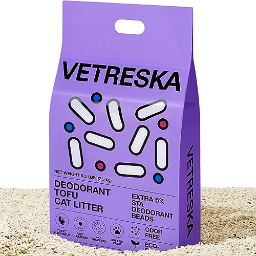 VETRESKA Tofu Cat Litter,Natural Pretty Kitty Litter Strong Clumping Cat Litter Odor Control Ultra Absorbent Water Flushable Tofu Litter,Tidy Dust-Free Eco-Friendly,Cookie Milk