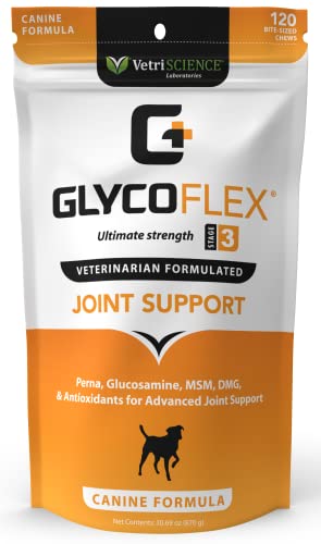 VETRISCIENCE Glycoflex 3 Clinically Proven Hip And Joint Supplement With Glucosamine For Dogs, 120 Chews - Vet Recommended Mobility Support Supplement With DMG, MSM, And Perna