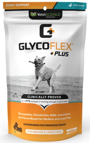 VETRISCIENCE GlycoFlex Plus Hip and Joint Supplement for Dogs – Extra-Strength Joint Support Chews with Green Lipped Mussel, Chondroitin, and Glucosamine for Dogs