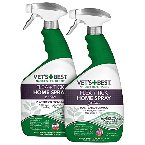 Vet's Best Flea and Tick Home Spray for Cats | Flea Treatment for Cats and Home | Plant-Based Formula | 32 Ounces, 2 Pack