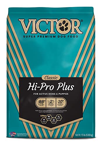 VICTOR Super Premium Dog Food – Hi-Pro Plus Dry Dog Food – 30% Protein, Gluten Free - for High Energy and Active Dogs & Puppies, 15lbs