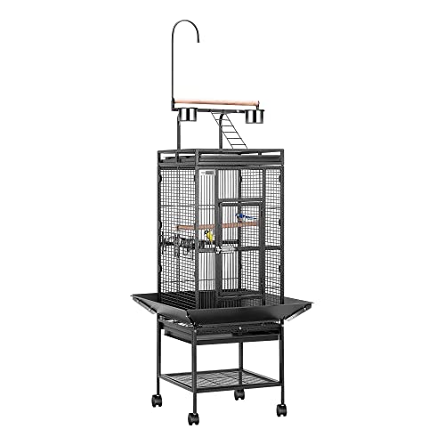 VIVOHOME 72 Inch Wrought Iron Large Bird Cage with Play Top and Stand for Parrots Lovebird Cockatiel Parakeets Black