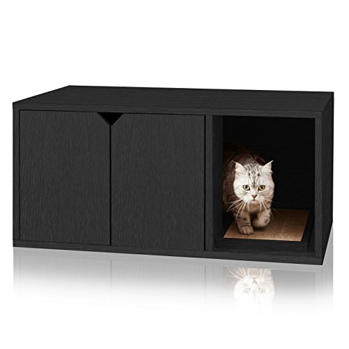 WAY BASICS Cat Litter Box Enclosure Pet House - Odor Control Modern Furniture (Tool-Free Assembly) Black