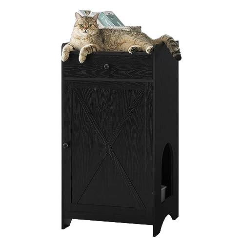 WEENFON Litter Box Cabinet, Cat Litter Box Furniture Hidden, Tall Narrow Litter Box Enclosure with Storage, Shelf, Litter Mat, Small Corner Fit, Pet Crate, Cat Washroom, Black