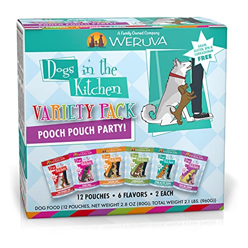 Weruva Dogs in The Kitchen, Pooch Pouch Party Variety Pack, Wet Dog Food, 2.8oz Pouches (Pack of 12)