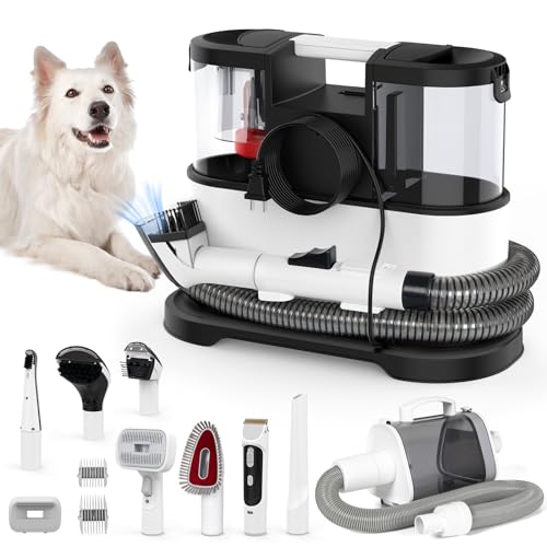 WHENBEE Dog Grooming Kit,2 in 1 Carpet Cleaner Machine and Pet Vacuum with 8 Pet Grooming Tools,11.5KPa Portable Carpet Cleaner for Sofas/Stairs/Car, Low Noise Dog Grooming Vacuum with Dog Clippers