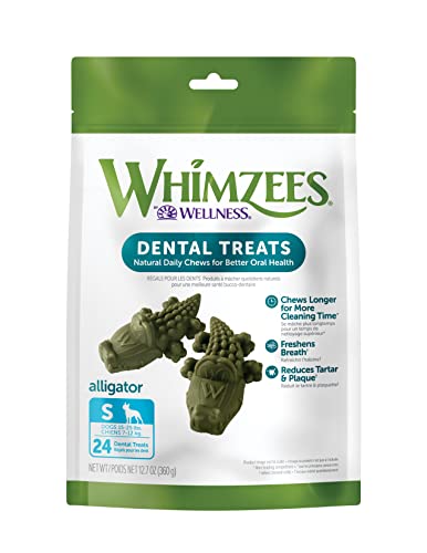 WHIMZEES by Wellness Alligator Natural Dental Chews for Dogs, Long Lasting Treats, Grain-Free, Freshens Breath, Small Breed, 24 count