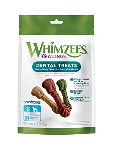 WHIMZEES by Wellness Small Dental Chews for Dogs, Grain-Free, No Artificial Colors, Freshens Breath, Long-Lasting Treats, VOHC Accepted, 24 Count