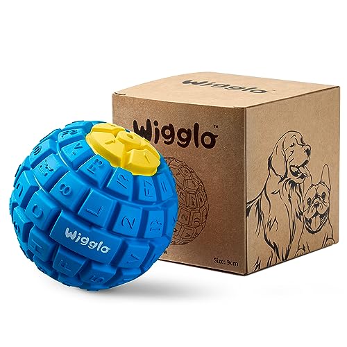 Wigglo Tough Durable Dog Ball Toy for Aggressive Chewers, Natural Rubber Dog Toy for Medium/Large Dogs, 3.5" Diameter Dog Ball Chew Toy Helps with Dog Separation Anxiety Boring, Dishwasher Safe, Blue