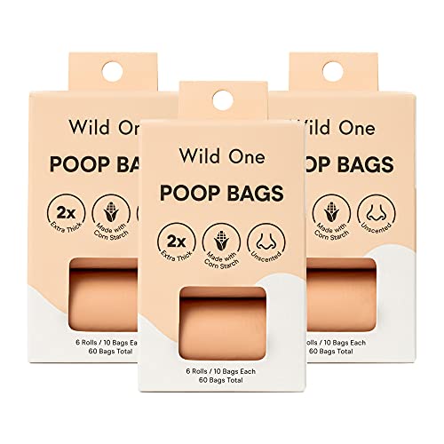 Wild One Poop Bags, 180 Bags Made From Cornstarch, Eco-Friendly, Unscented, Blush Color