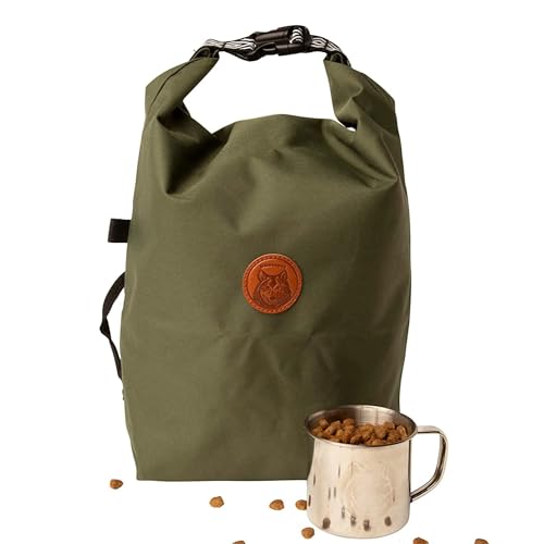 Wilderdog Doggie Bag - Water Resistant, Portable Kibble Carrier & Stainless Steel Mug - Olive