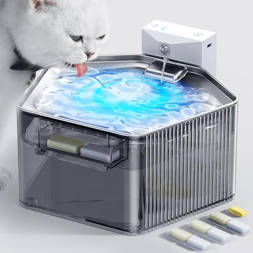 Wireless Cat Water Fountain with 4 Extra Filters - 94.7 oz/2.8L Battery Operated Pet Water Fountain for Cats Dogs, 304 Stainless Steel Dog Automatic Water Fountain with Motion Sensor, Ultra Quiet