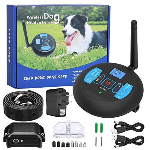 Wireless Electric Dog Fence System,Compact Wireless Pet Fence, LCD Screen to Adjust Circular Boundary, Control Range to 131ft to 722ft Acre Area, Dog Pet Fence for All Small Medium Large Dogs (Style1)