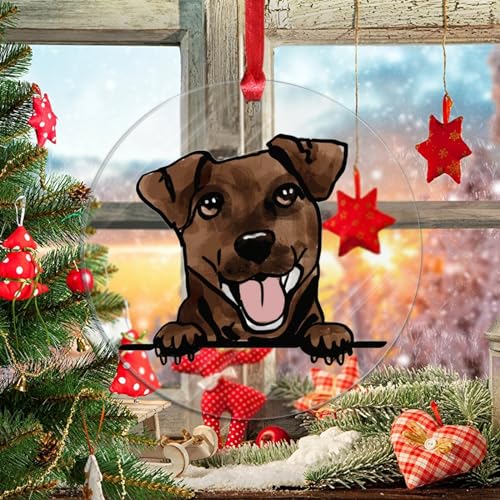 WoGuangis Watercolor Peeking Dog Mom Pet Lover Dog Owner Ornaments for Christmas Tree Black Mouth Cur Funny Christmas Hanging Decor Dog Owner Gift Acrylic Christmas Ornaments Keepsake