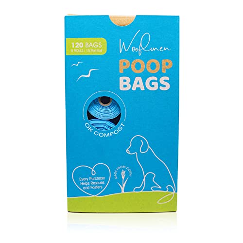 Wooflinen Dog Poop Bags | Certified Compostable Dog Waste Bags, 120 Bags, Made from Corn | Earth Friendly EN 13432 Rated | Easy Open | Large and Thick Poop Bags for Dogs