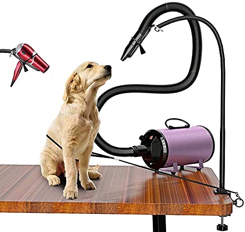 XIW Pet Hair Dryer Holder, 360 Degrees Rotatable Hands-Free Hair Dryer Stand, Dog Grooming Table Hair Dryer Stand with Adjustable Clamp