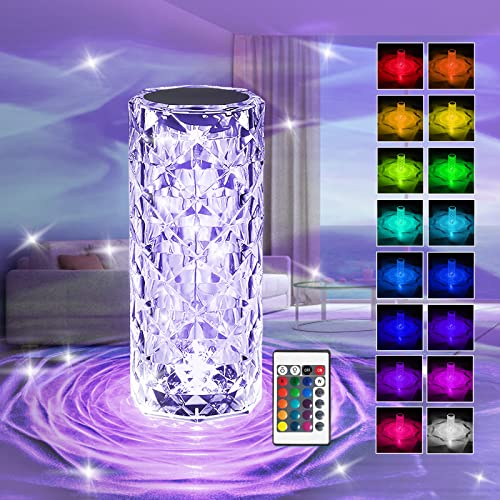 Xubialo Crystal Light Lamp Color Changing Lamps Table Lamp with Touch & Remote Control, Diamond LED Night Light Rechargeable Rose Romantic Date Lighting Decor for Festival, Home, Restaurant, Bar