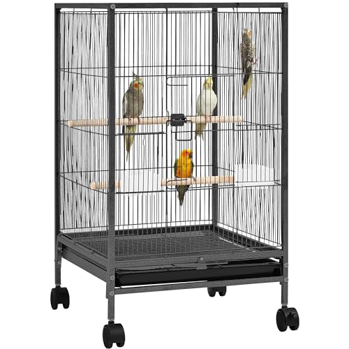 Yaheetech 35 inch Wrought Iron Bird Cage w/Play Open Top and Rolling Stand for Small Birds Like Parrots Conure Lovebird Cockatiel Lovebirds Budgies