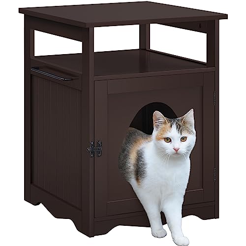 Yaheetech Cat Litter Box Enclosure, Litter Box Furniture Hidden, Side Table, Wooden Cat Washroom Furniture, Cat House, Cabinet Nightstand w/Open Shelf, End Table