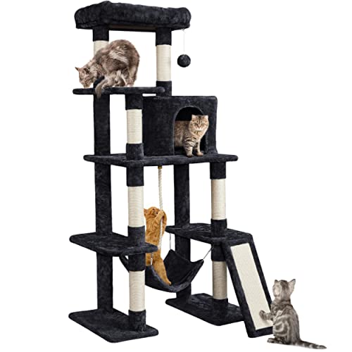 Yaheetech Cat Tree Cat Tower, 63in Multi-Level Cat Tree for Indoor Cats, Tall Cat Tree w/Sisal-Covered Scratching Posts & Condo, Cat Furniture Activity Center for Cats Kitten, Black, L