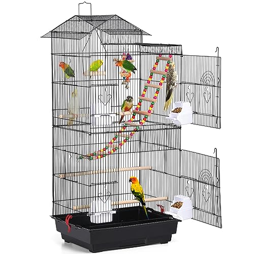 Yaheetech Large Parakeet Bird Cage for Mid-Sized Parrots Cockatiels Sun Conures Green Cheek Parakeets Budgies Lovebird Parrotlets Canary Finch Pet Bird Cage w/1 Ladder & 2 Hanging Toys