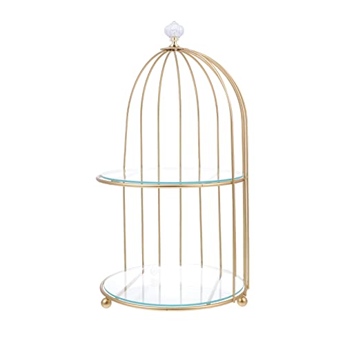 YARNOW Wedding Decor Mirror Metal Bird cage Cupcake Stand, 1 Tier Glass Birdcage Cake Stand, Gold Bird cage Cake Stand for Birthday Wedding Party Display (7.9 x 9.4 inch) Earring Organizer