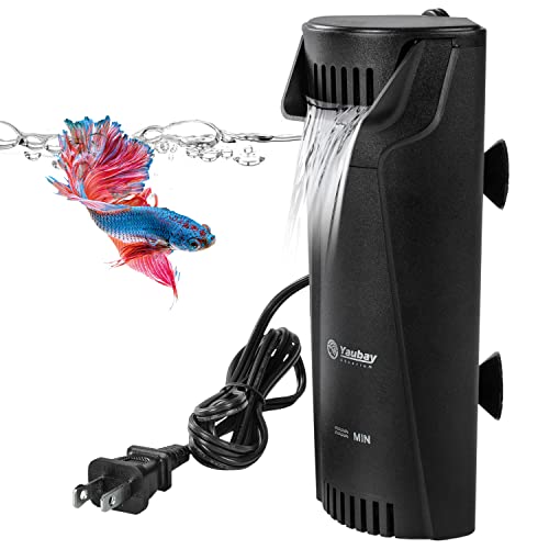 Yaubay Quiet Internal Aquarium Filter, 3-Stage Bio-Filtration Low-Level Waterfall Small Power Filter with Protective Grate for Up to 10 Gallon Fish Turtle Shrimp Tank Filtration (Filter)