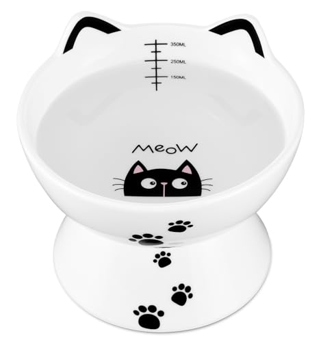 Yedio Porcelain Raised Cat Bowl, No Spill Cat Water Bowl with Anti Slip Band, Elevated Porcelain Pet Bowl Protect Pet's Spine, Large Capacity Pet Water Bowl, 15 oz, Dishwasher Safe